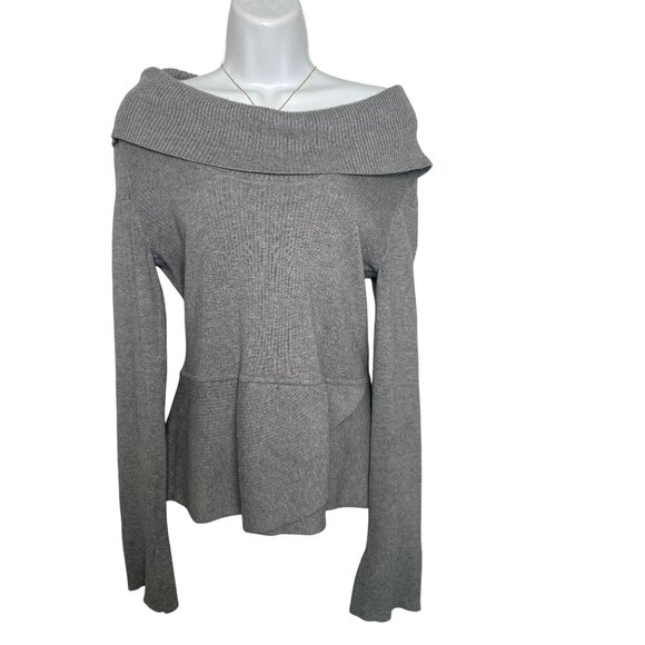 White House Black Market Womens Off-Shoulder Gray Ribbed Knit Sweater S - Picture 1 of 6